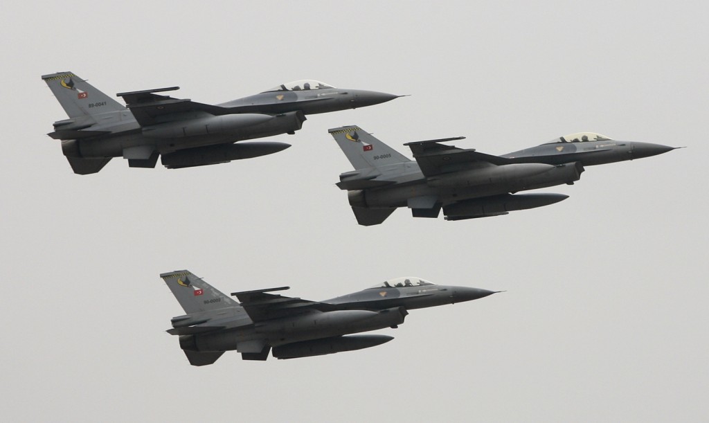 Turkish F16 jet fighters fly in formation in Istanbul