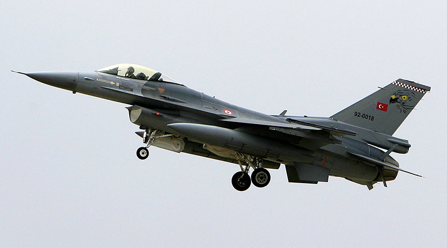 A Turkish F-16 jet returns to the military airbase, in the southeastern Turkish city of Diyarbakir