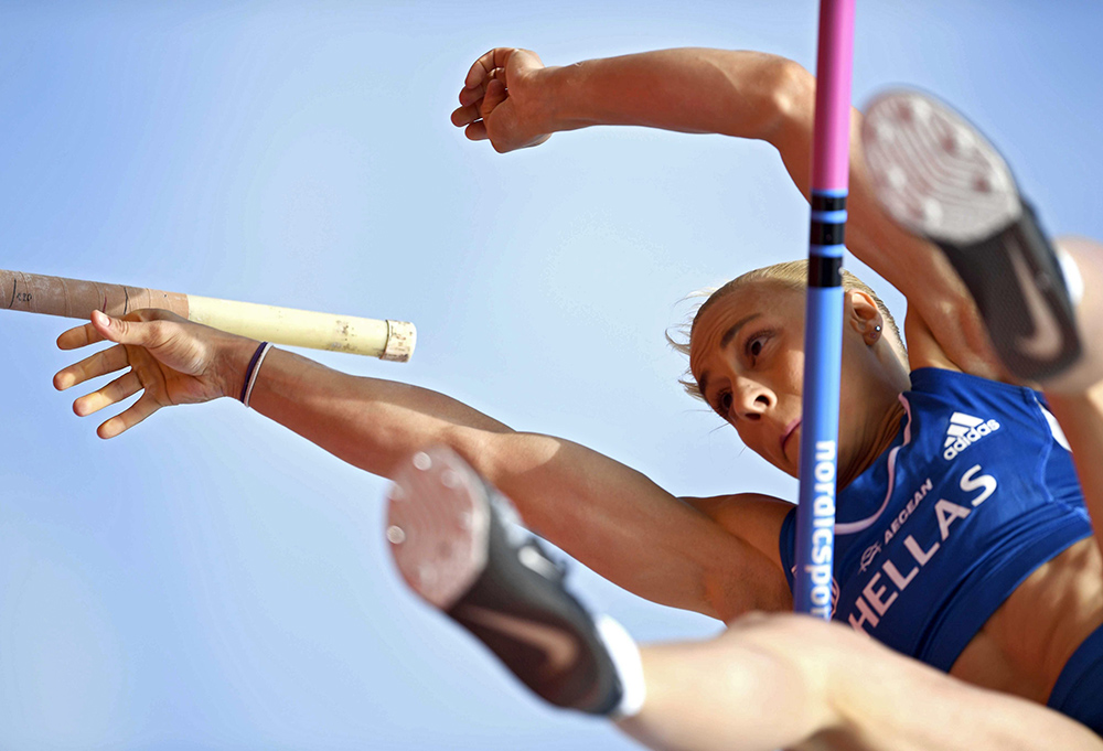 Nikoleta Kyriakopoulou from Greece in action during the Pole Vault qualifying at the European Athletics Championships at the Olympic Stadium in Amsterdam, The Netherlands, 07 July 2016. EPA/OLAF KRAAK