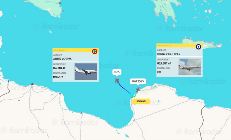 Οι ρέμπελοι του Χαφτάρ έδιωξαν τα Α/Φ Airbus VC-319A της Ιταλίας και το Embraer ERJ-135LR της ΠΑ (χάρτη)