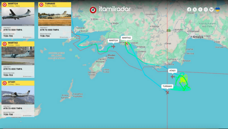 Τέσσερα ATR 72 του Τουρκικού Πολεμικού Ναυτικού…Σε περιπολία  βόρεια της ν. Ρόδου.