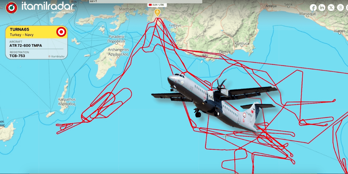 Τουρκικό  Αεροσκάφος ATR-72 γυρόφερνε  στο Ν.Α …Με στόχο να παγιοποιήσει την αμφισβήτηση της Περιοχής (Χάρτης)