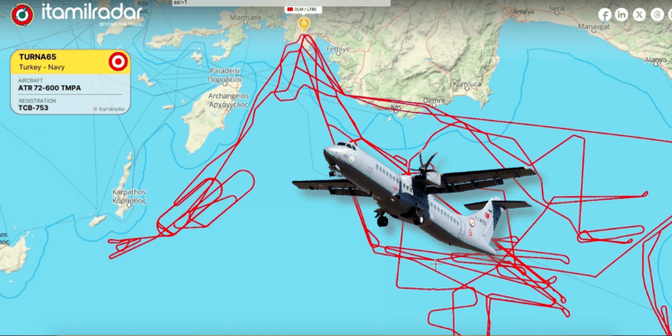 Τουρκικό  Αεροσκάφος ATR-72 γυρόφερνε  στο Ν.Α …Με στόχο να παγιοποιήσει την αμφισβήτηση της Περιοχής (Χάρτης)
