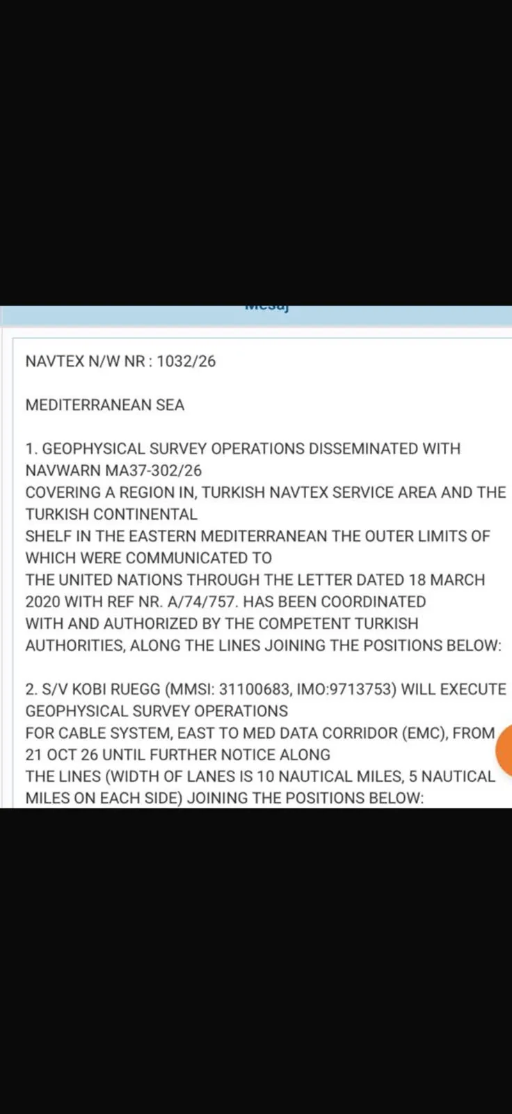 Νεα NAVTEX για την ίδια περιοχή αμφισβητώντας τα κυριαρχικά δικαιώματα 2
